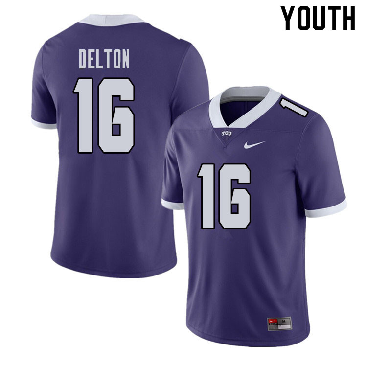 Youth #16 Alex Delton TCU Horned Frogs College Football Jerseys Sale-Purple - Click Image to Close